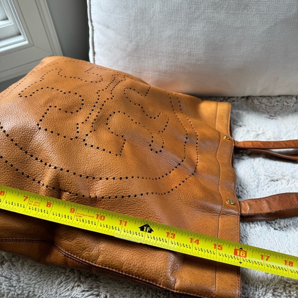 Tory Burch Cognac Perforated Logo Leather Tote Bag - Picture 15 of 16